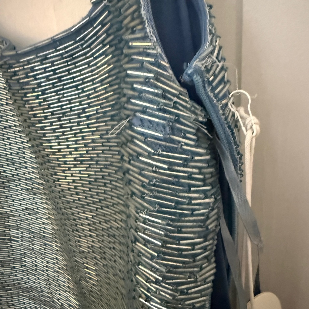 Staud Metallic Light Blue Mini Dress - Picture 4 of 7